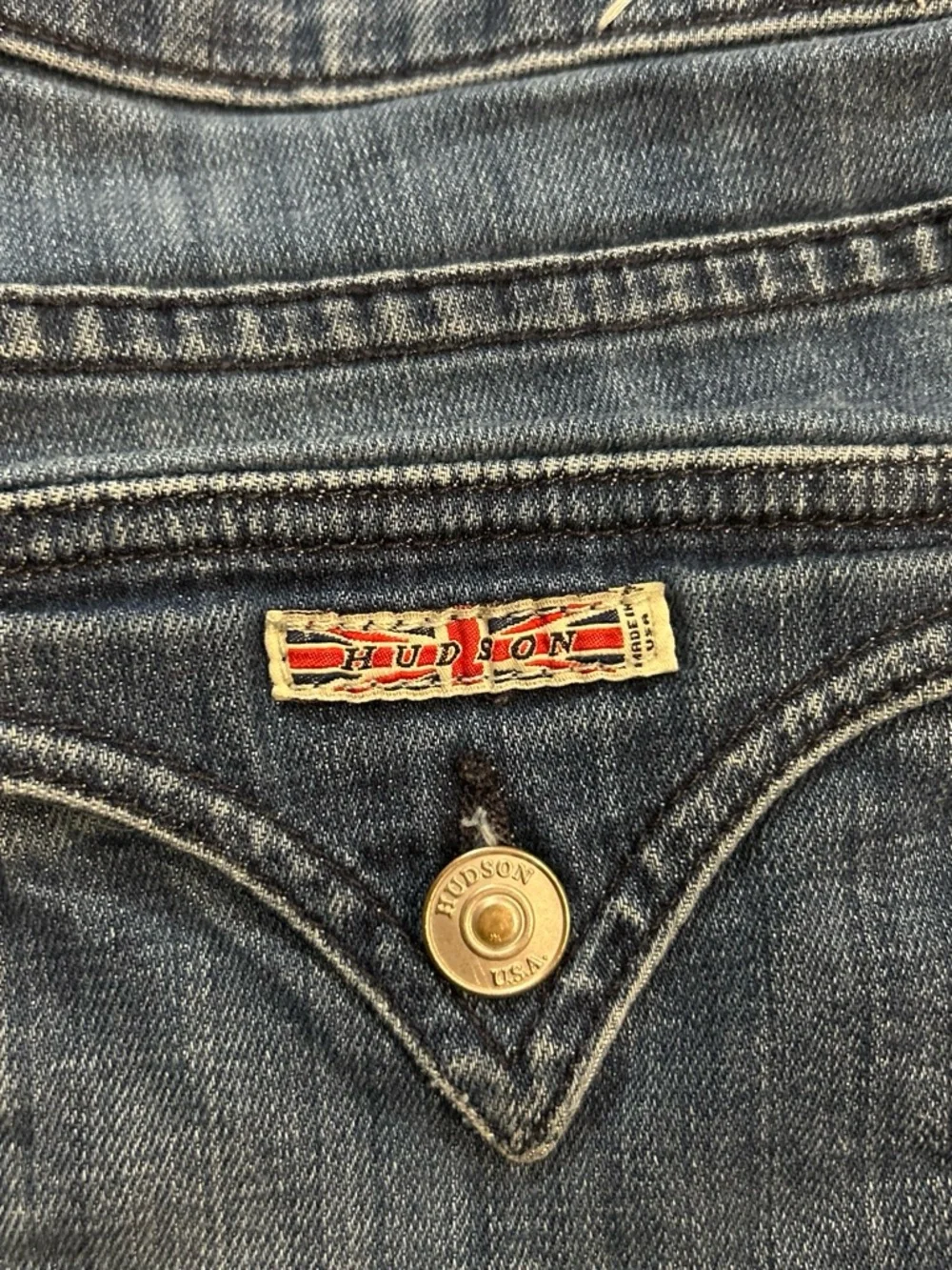 Hudson Jeans Dark Blue Rolled Cuff Denim Shorts with Union Jack Detail